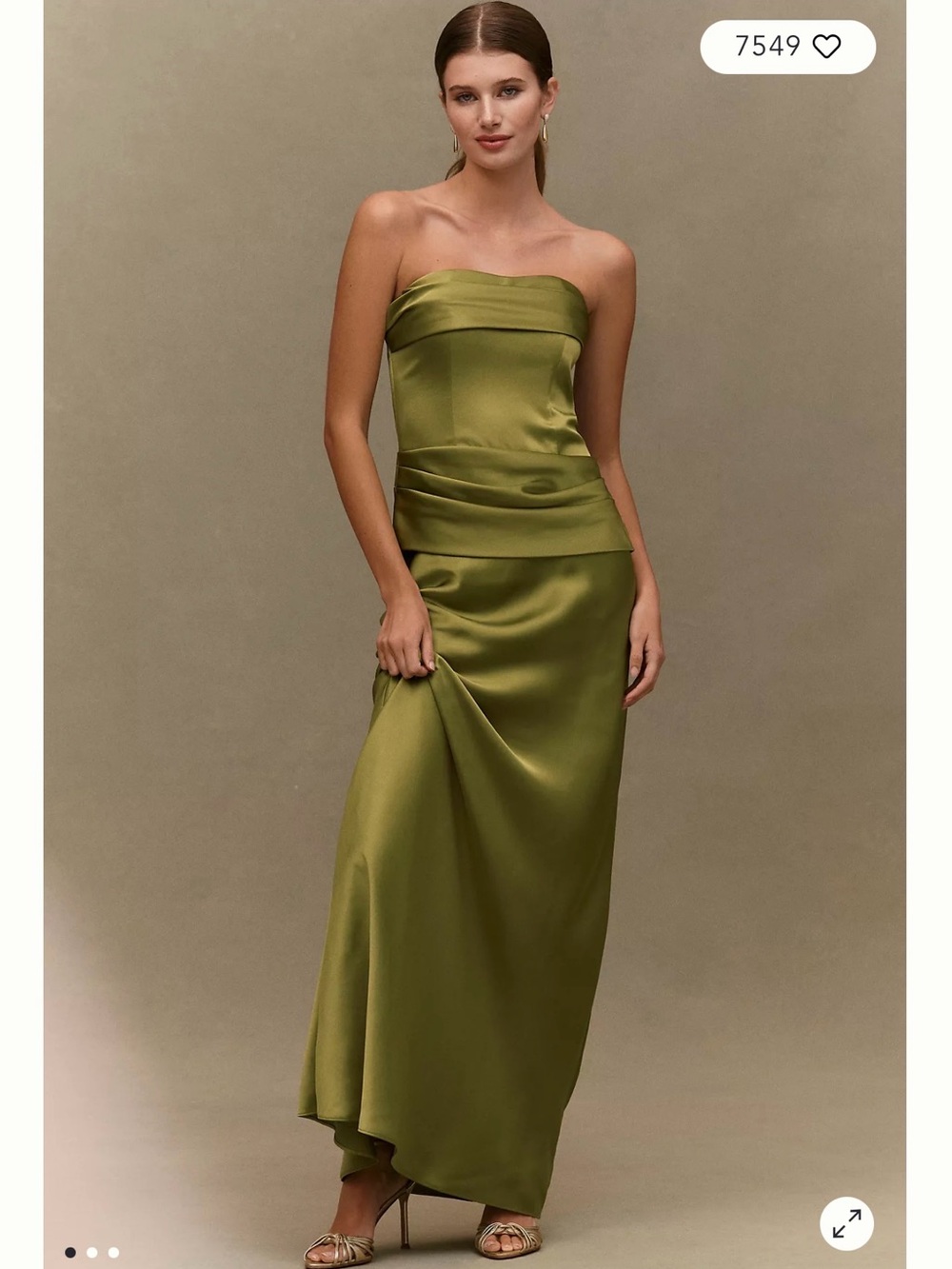 Mare Mare XS | Strapless Green Satin Maxi Dress